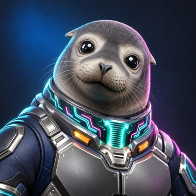 Seal wearing a glowing armoured suit