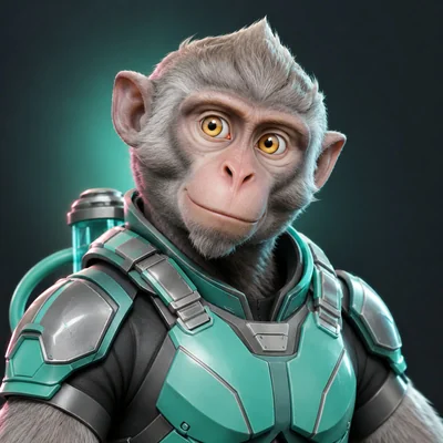 Water Monkey in a teal cyber suit